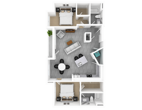 2 Bed 2 Bath, 1,224 sq ft, Pine Floorplan at The Whit in Indianapolis, IN 46204